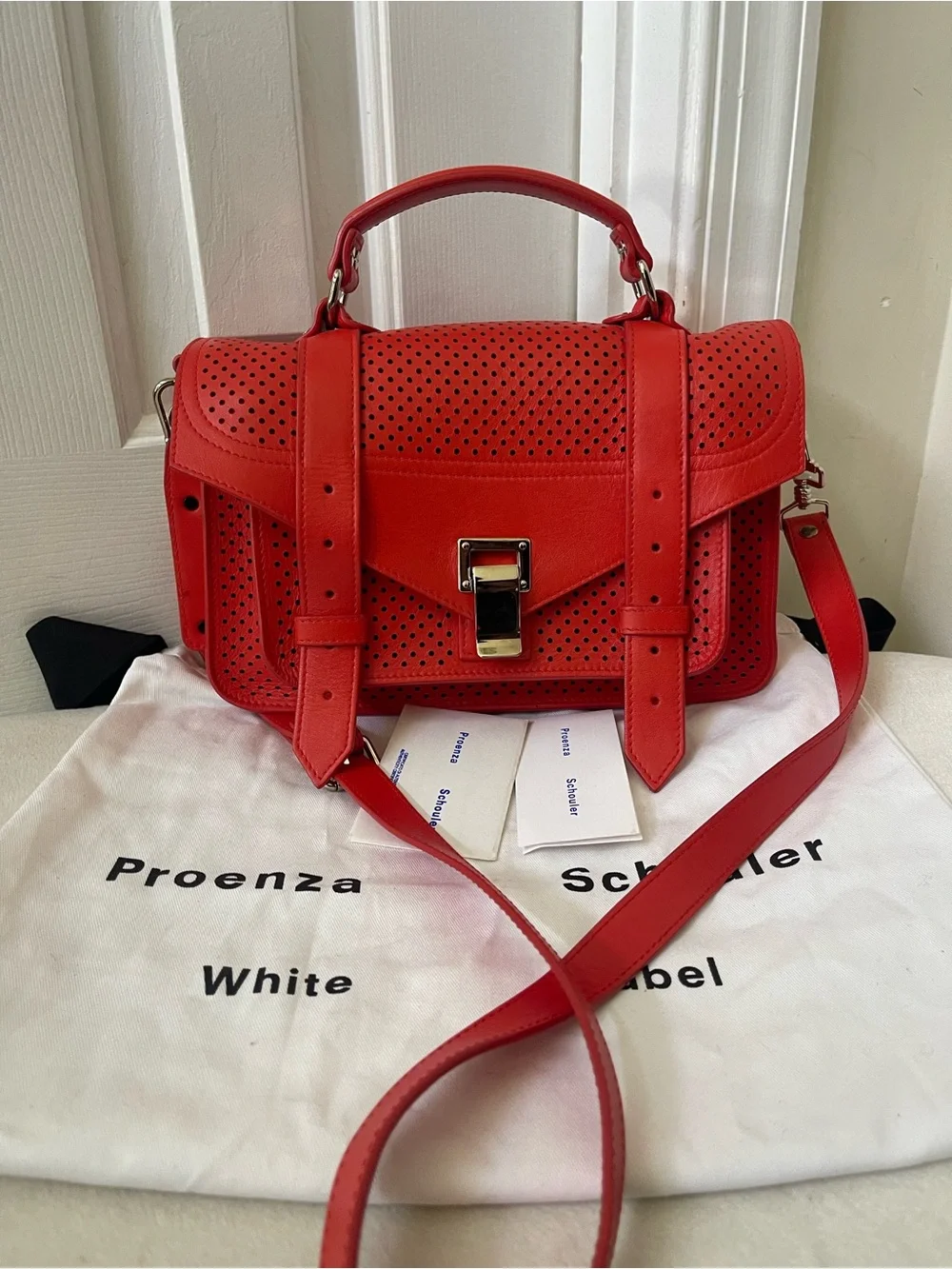 Proenza Schouler PS1 Red Perforated Lambskin  Leather Satchel